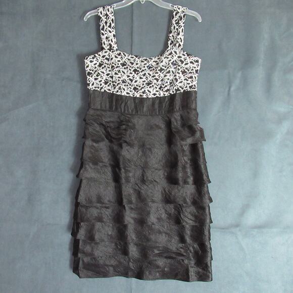 Kathy Roberts Dress Womens 12 Black Sequin Tiered Ruffle Cocktail Formal Evening - Picture 1 of 9